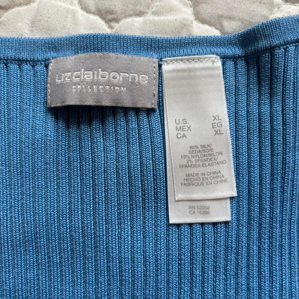 Liz Claiborne Women's Blue Silk Blend Top w/ Ruffles Coastal Grandmother Size XL - Picture 3 of 4